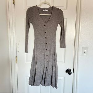 Brown Ribbed Bodycon button down midi dress